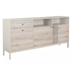 Buffet 3 portes FLY2 chêne alpin et blanc cassé style contemporain 180x40x90 cm