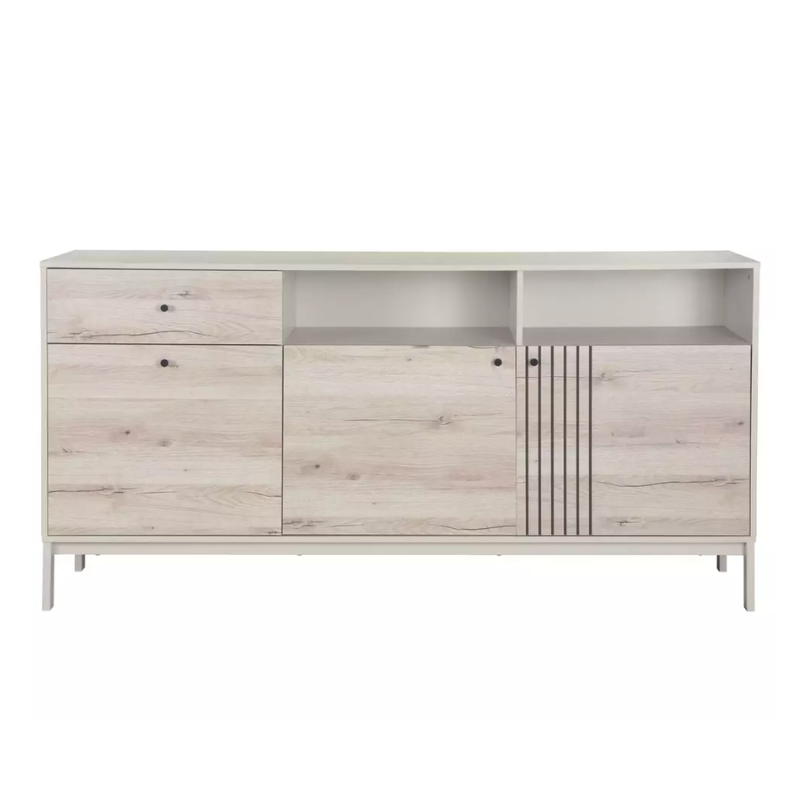 Buffet contemporain FLY2 chêne alpin et blanc 3 portes et 1 tiroir