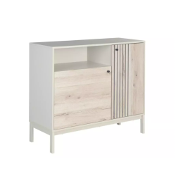 Buffet compact FLY3 2 portes en chêne alpin et métal blanc cassé 100x40x90 cm