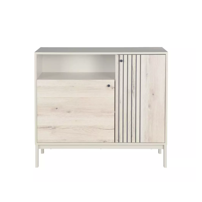Buffet compact FLY3 chêne alpin et blanc 1 portes et 1 niche encastrée