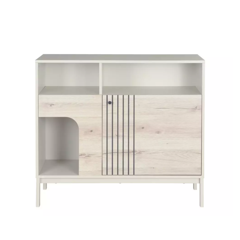Buffet FLY4 chêne alpin et blanc 1 portes et 3 niches encastrées