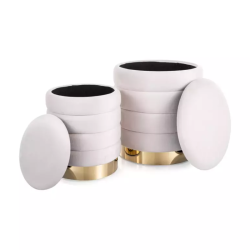 Pouf en lot de deux en velours beige avec coffre intégré BILLES