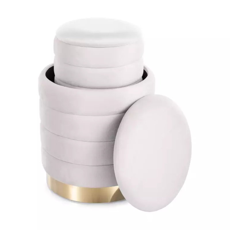 Pouf en lot de deux en velours beige avec coffre intégré BILLES