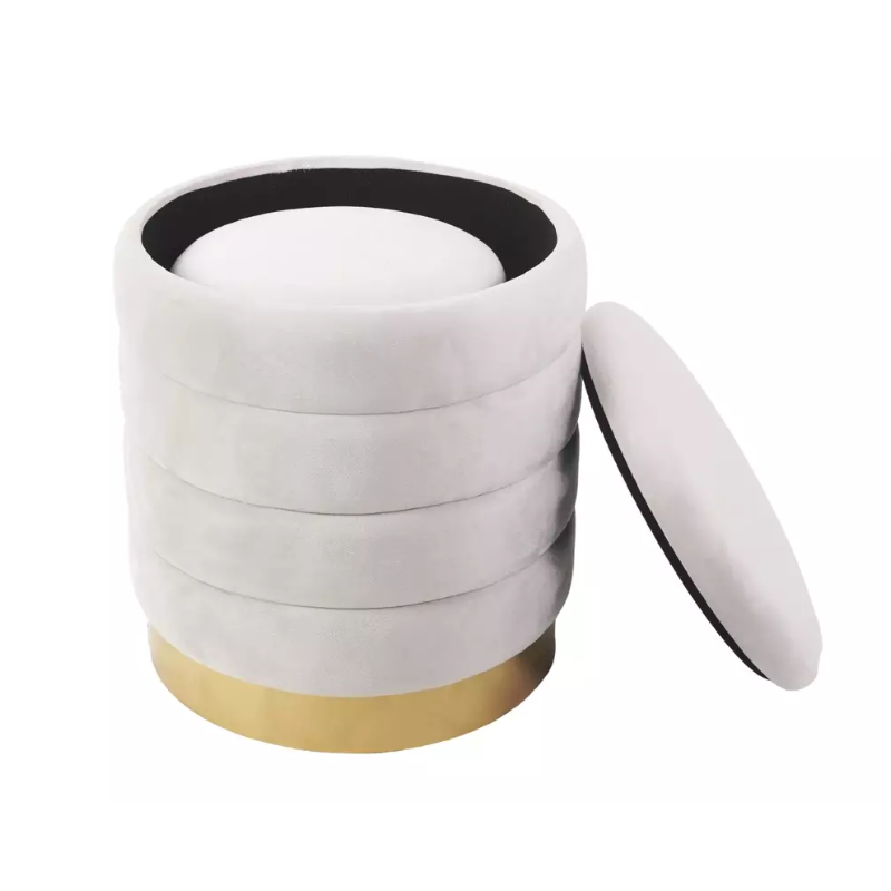 Pouf en lot de deux en velours beige avec coffre intégré BILLES