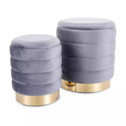 Ensemble de poufs gris en velours avec rangement intégré, double format BILLES