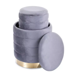 Duo de deux poufs gris avec rangement et base dorée BILLES