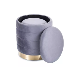 Duo de deux poufs gris avec rangement et base dorée BILLES