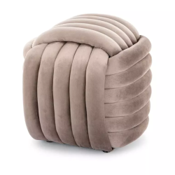 Pouf carré en velours beige foncé effet matelassé, assise moelleuse COULIZ