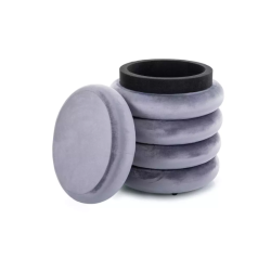 Pouf gris en velours avec coffre intérieur et design rond LUMOZ