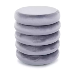 Pouf gris en velours avec rangement caché et design rond compact LUMOZ