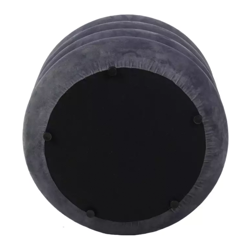 Pouf gris en velours avec coffre intérieur et design rond LUMOZ