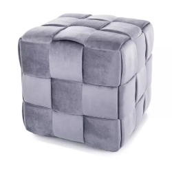 Pouf en velours gris effet tressé avec rembourrage doux et format carré ZENIA