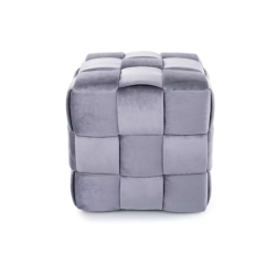 Pouf carré tressé en velours gris et de style moderne gamme ZENIA