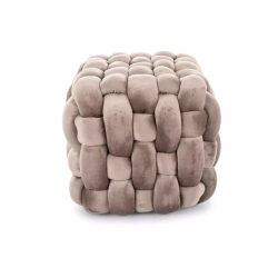 Pouf en velours tressé beige foncé au style déco et cosy ECLIPSER