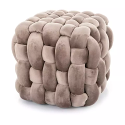 Pouf en velours beige foncé au tressage épais et forme carrée décorative ECLIPSER