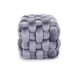 Pouf gris tressé en velours doux et rembourrage généreux ECLIPSER