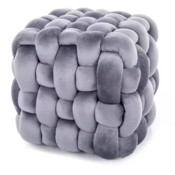 Pouf tressé gris en velours doux avec structure carrée et look moderne ECLIPSER