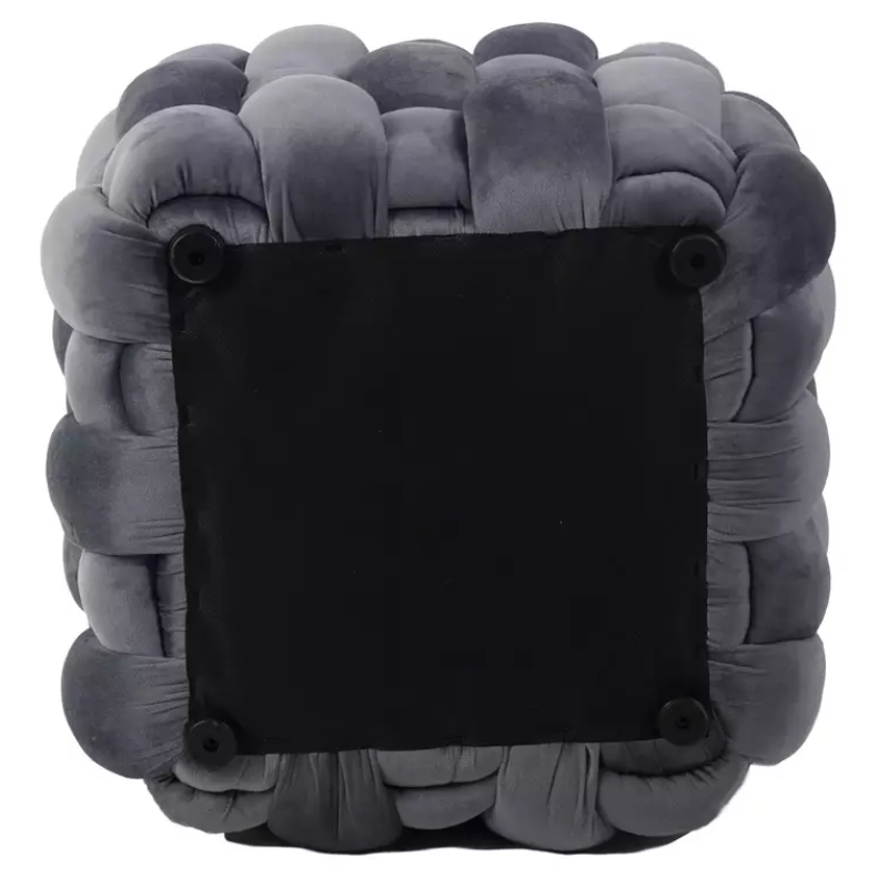 Pouf gris tressé en velours doux et rembourrage généreux ECLIPSER