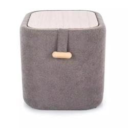 Pouf en tissu gris avec assise moelleuse et compartiment de rangement NEBULAZ