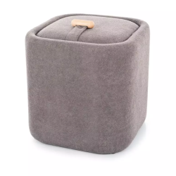 Pouf tissu gris avec rangement discret et poignée bois NEBULAZ