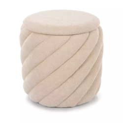 Pouf en tissu beige avec rangement caché et structure ronde sculptée SPHERAZ