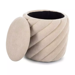 Pouf beige en tissu rond avec rangement et motif sculpté SPHERAZ