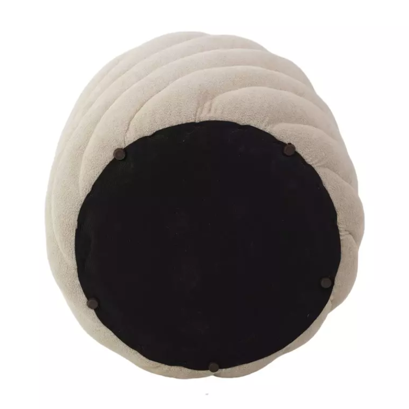 Pouf beige en tissu rond avec rangement et motif sculpté SPHERAZ