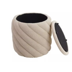 Pouf beige en tissu rond avec rangement et motif sculpté SPHERAZ