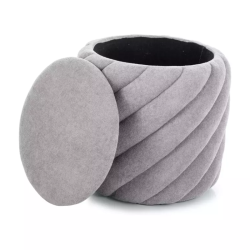 Pouf gris clair en tissu avec rangement et design en spirale SPHERAZ