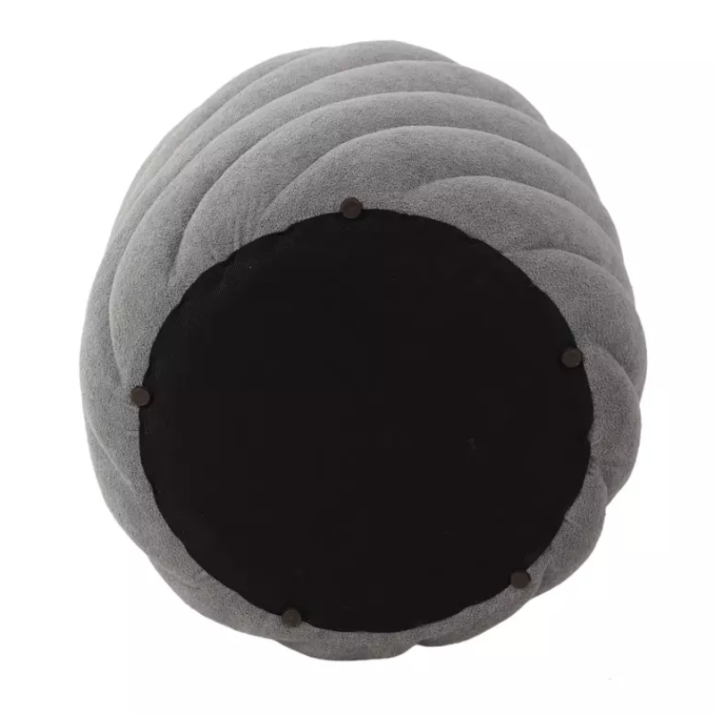 Pouf gris clair en tissu avec rangement et design en spirale SPHERAZ