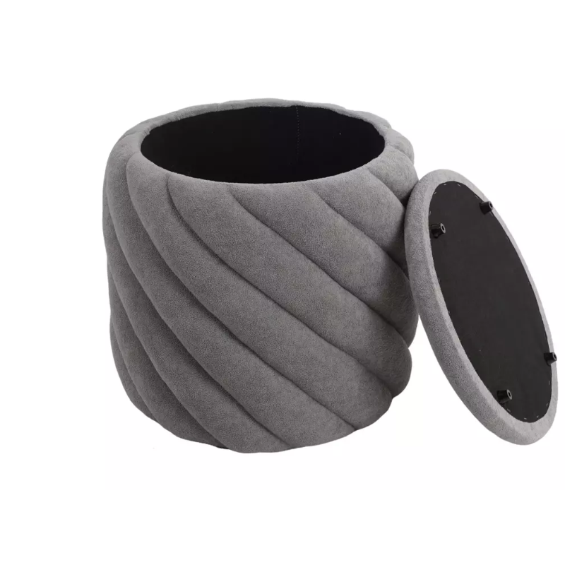 Pouf gris clair en tissu avec rangement et design en spirale SPHERAZ