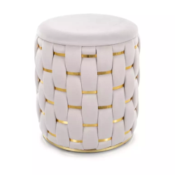 Pouf en velours tressé beige clair avec rangements et finitions dorées TANIAT