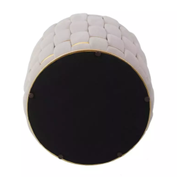 Pouf rond tressé beige clair avec rangement et détails dorés TANIAT