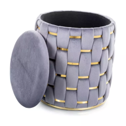 Pouf tressé gris avec rangement pratique et touches dorées TANIAT