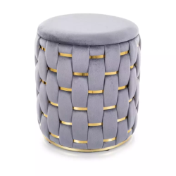 Pouf en velours gris tressé avec coffre de rangement et finitions dorées TANIAT