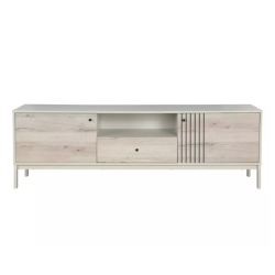 Meuble TV FLY 180 cm design comte bois chêne et métal blanc cassé