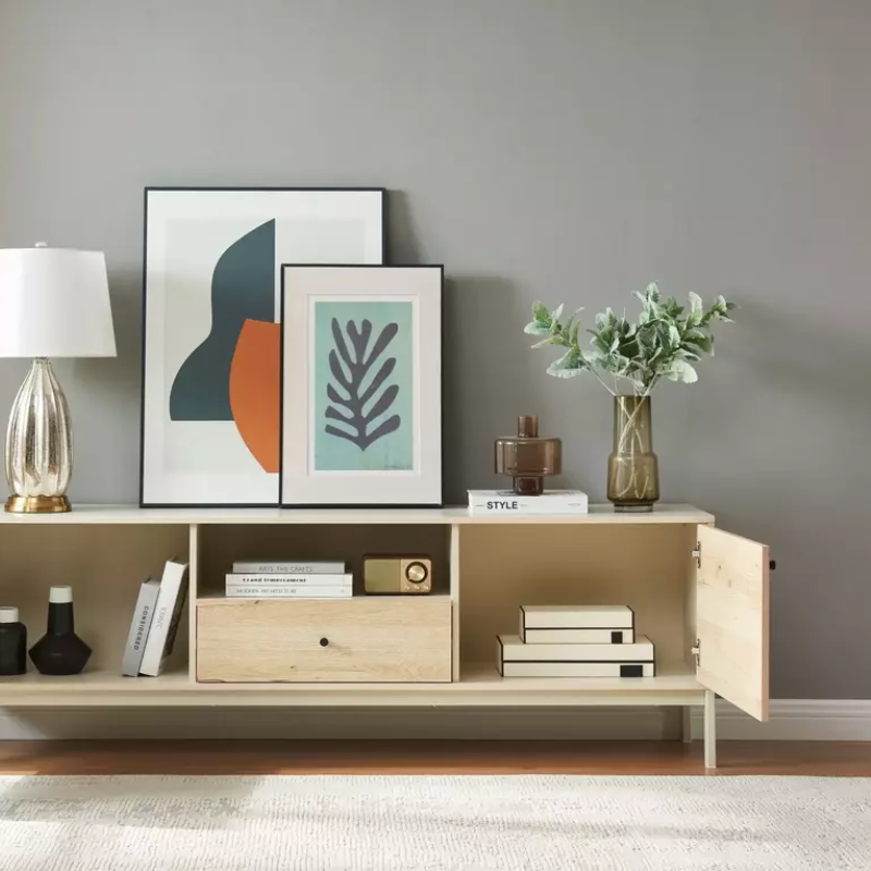 Meuble TV de180 cm en bois et métal blanc cassé de la collection FLY