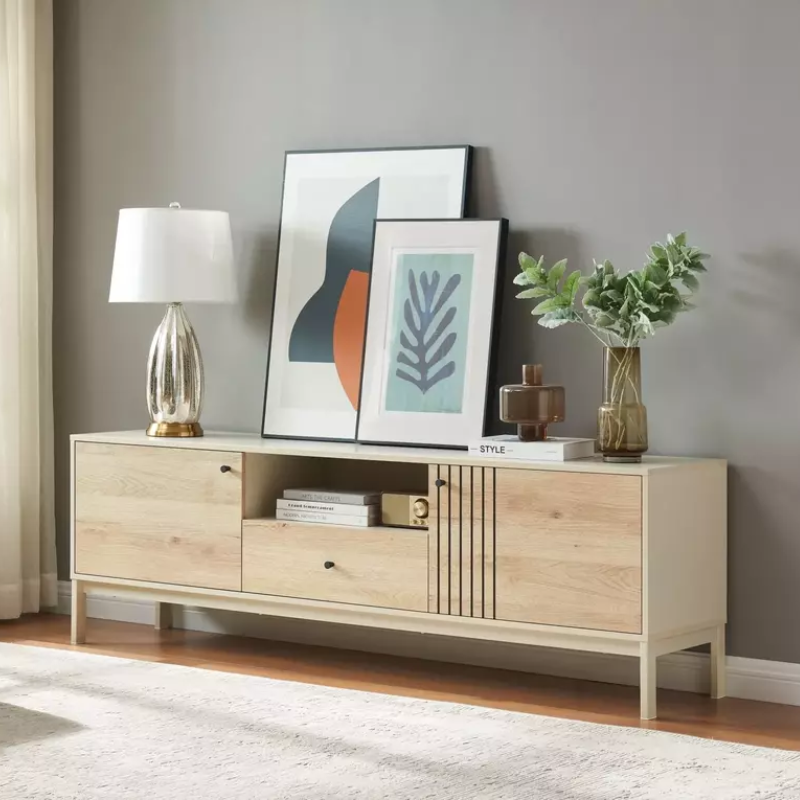 Meuble TV de180 cm en bois et métal blanc cassé de la collection FLY