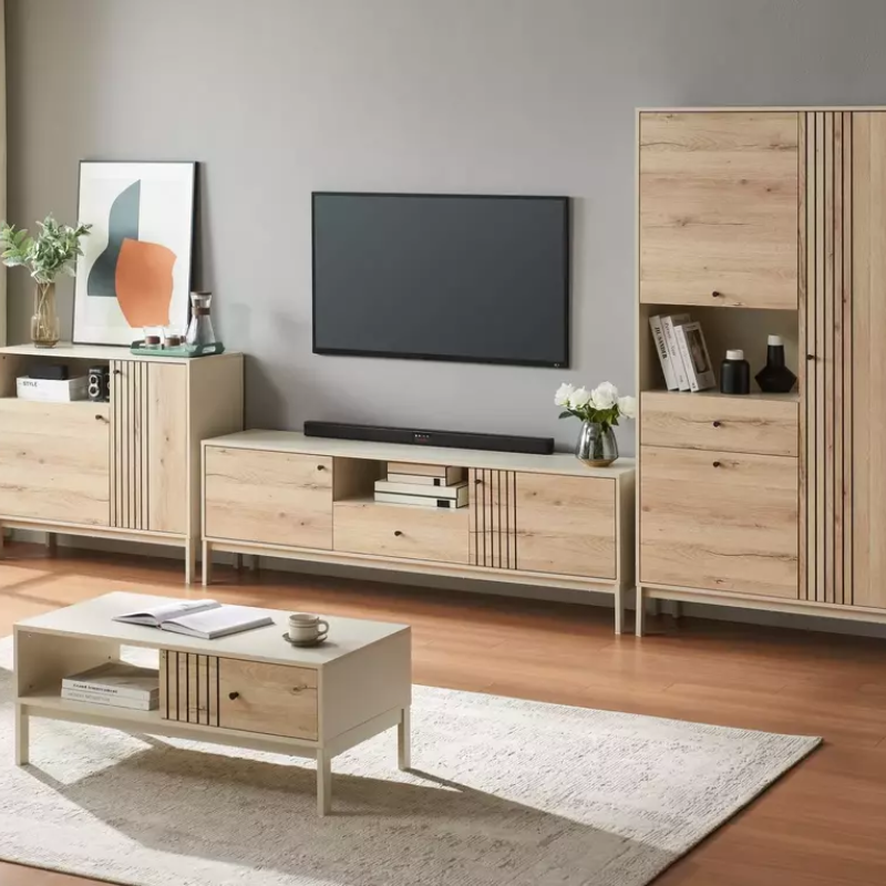 Meuble TV de180 cm en bois et métal blanc cassé de la collection FLY