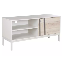 Meuble TV FLY 120 cm bois chêne alpin et métal blanc cassé design compact