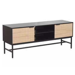 Meuble TV industriel noir mat et bois rainuré 150 cm – SALOUNE