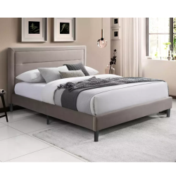 Lit double 140x200 beige foncé avec sommier à lattes intégré – MORICE