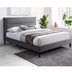 Lit deux places 160x200 gris matelassé avec sommier lattes – MORICE