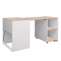 Bureau pliable blanc chêne avec rangements sur roulettes – MILIO