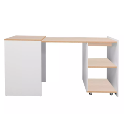 Bureau pliable blanc chêne avec rangements sur roulettes – MILIO