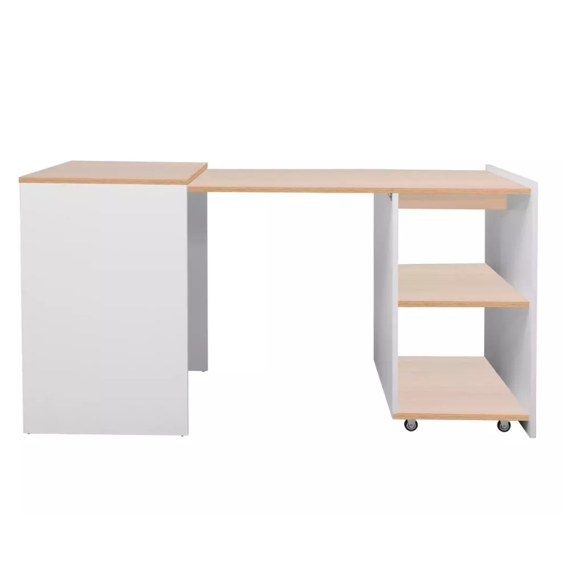 Bureau pliable blanc chêne avec rangements sur roulettes – MILIO