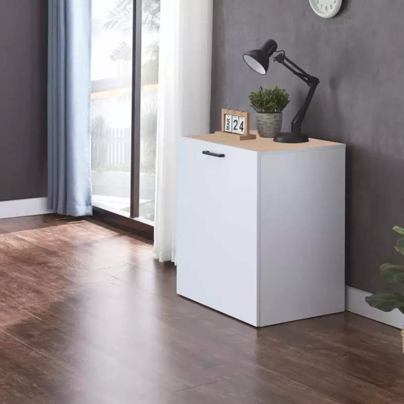 Bureau pliable blanc chêne avec rangements sur roulettes – MILIO
