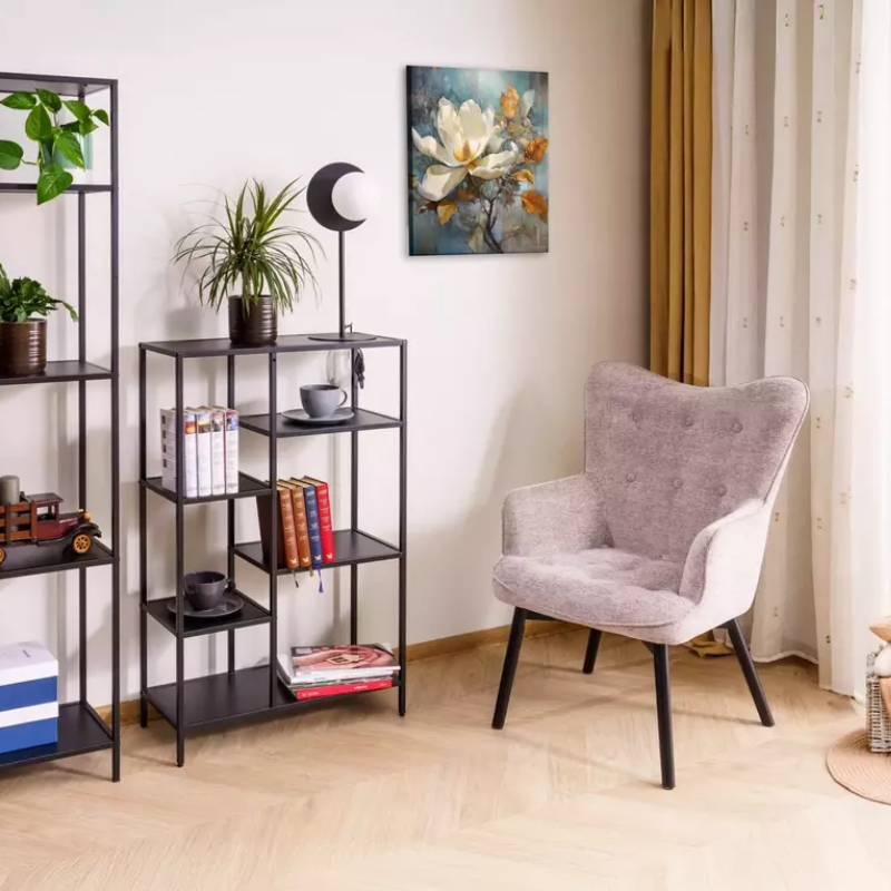Chaise SALYNE en tissu beige et pieds bois noir mat design