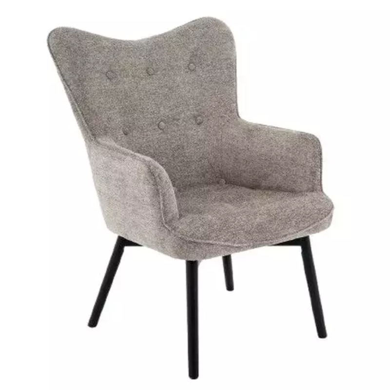 Chaise SALYNE en tissu gris avec accoudoirs et pieds bois noir mat