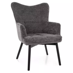 Chaise design en tissu gris, assise confortable et pieds bois noir SALYNE